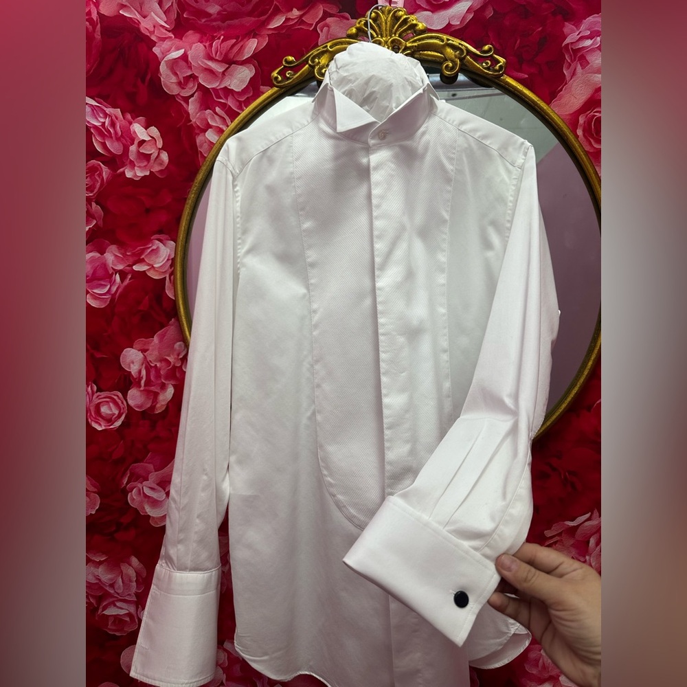 Men's White Dress Shirt with Tuxedo Bib
